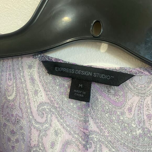 Express Design Studio Y2K Purple Paisley 100% Silk Button Up Blouse Size M - Picture 4 of 10